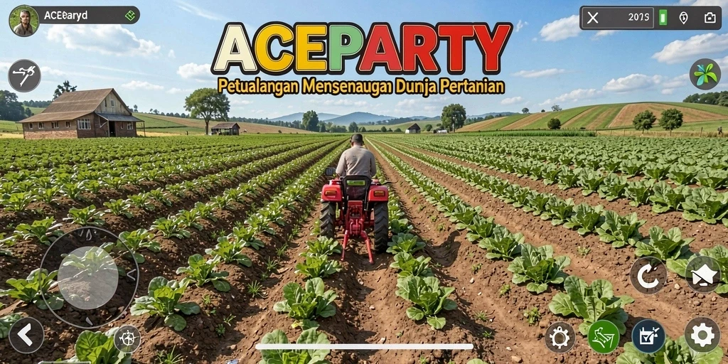 Tangkapan layar gameplay ACEPARTY saat merawat tanaman dan hewan.