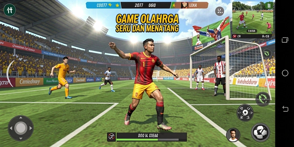 Screenshot utama C0077 menunjukkan momen mendebarkan dalam permainan olahraga.