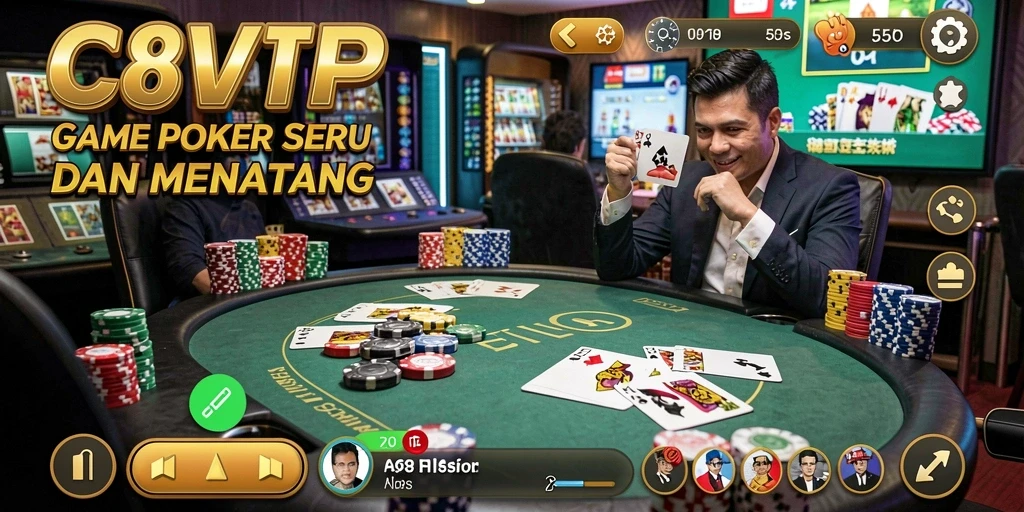 Gambaran gameplay C8VIP yang mendebarkan dan penuh strategi Poker.