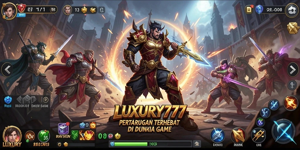 Screenshot gameplay pertarungan epik dari LUXURY777.