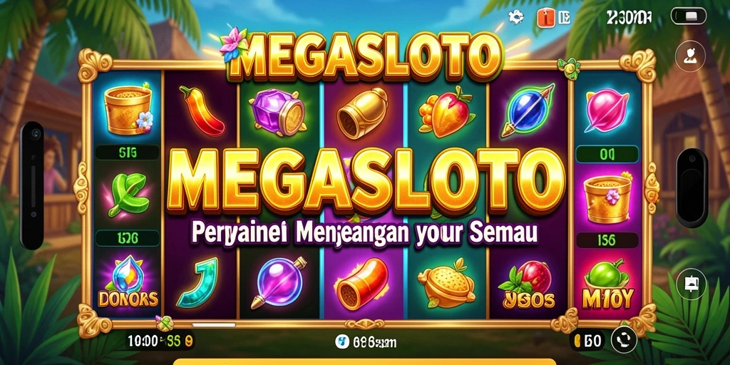 Tampilan screenshot <strong>MEGASLOTO</strong> memperlihatkan gameplay slot yang seru dan berwarna.