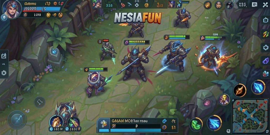 Tampilan gameplay seru NESIAFUN dengan aksi MOBA.