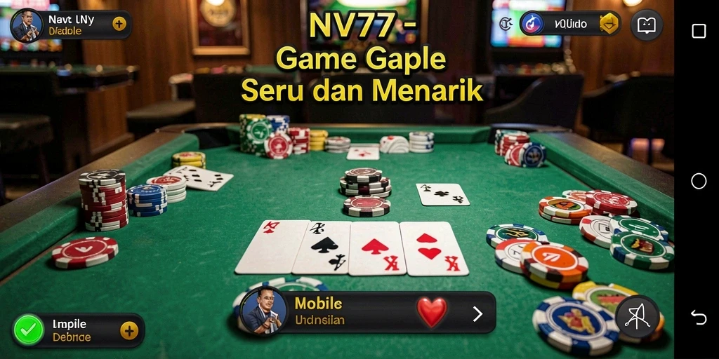 Tampilan gameplay NV77 dengan suasana permainan Gaple yang menantang.