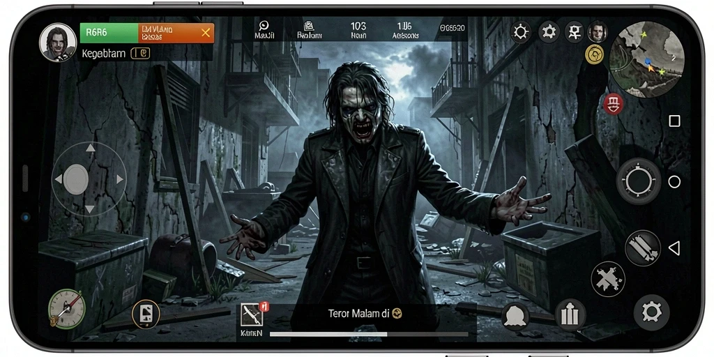 Screenshot R6R6 menampilkan suasana mencekam dengan hantu yang mengintai.