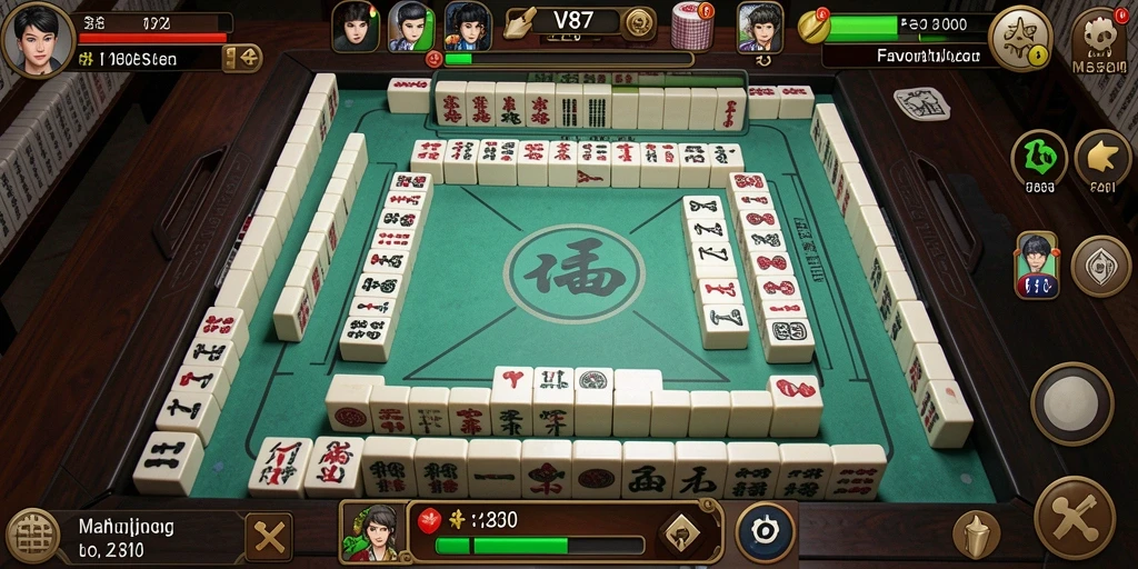 Tampilan gameplay V87 dengan ubin Mahjong dan suasana permainan yang menantang.