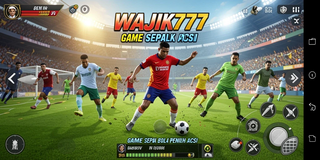 Tampilan gameplay seru dari WAJIK777 dengan aksi sepak bola mendebarkan.