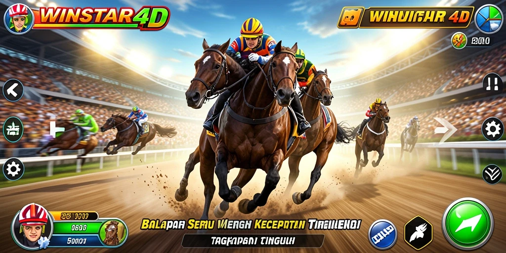 Screenshot gameplay WINSTAR4D menampilkan aksi balapan yang mendebarkan.